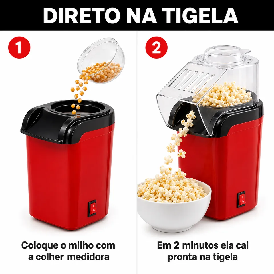Direto na tigela, coloque o milho e em 2 minutos ela cai pronta