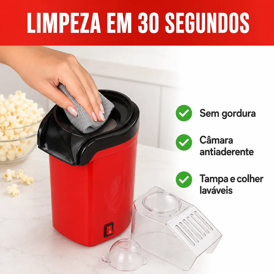 Limpeza em 30 segundos, sem gordura, câmara antiaderente