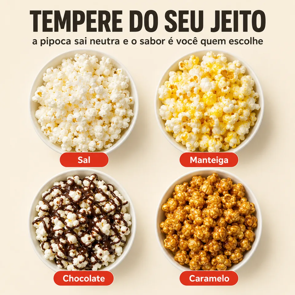 Tempere do seu jeito, sal, manteiga, chocolate ou caramelo